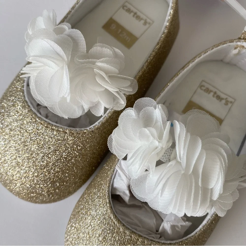 Carter’s Plume Shoe Mary Jane Dress Metallic Gold 9-12 Months NWT Sparkly New